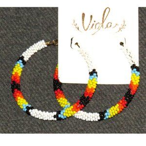 Southwest Style Multicolor Seed Bead Hoop Earrings